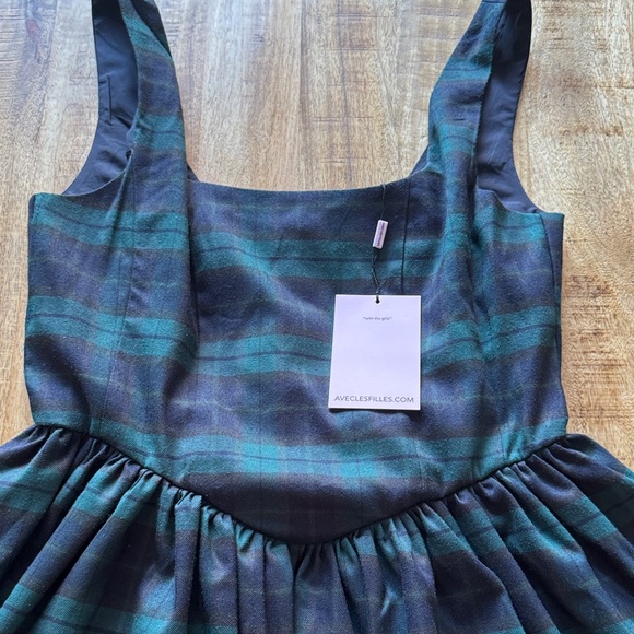 AVEC LES FILLES Green and Black Plaid tartan tank mini A line flare Dress NWT - Picture 3 of 9